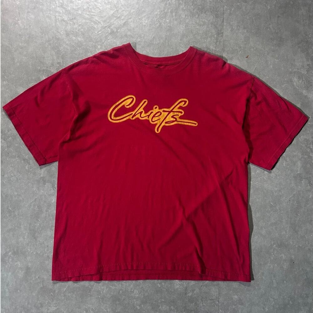 90's Vintage Kansas City Chiefs Script Red T-Shirt -XL